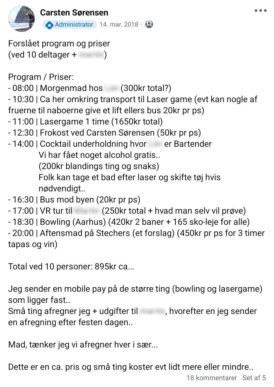 Oppdatert program i Facebook-gruppen med reviderte tider, busstransport mellom steder og betalingsinstruksjoner